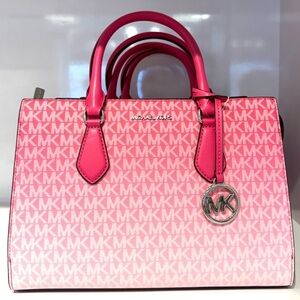 Michael Kors Sheila Medium Signature CZ Logo Satchel Crossbody Bag Dragonfruit